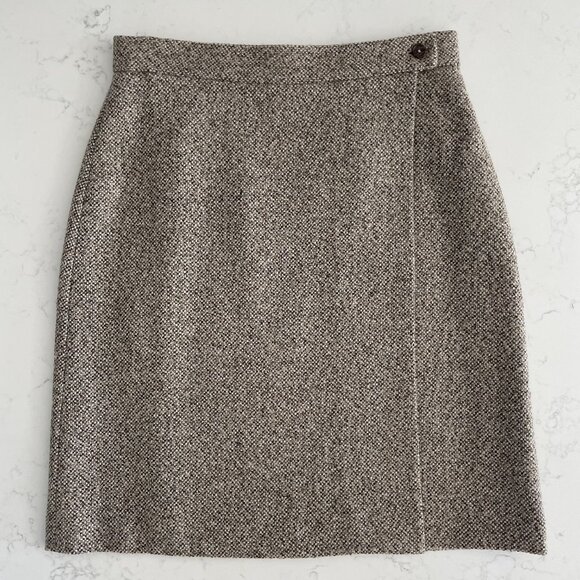 Brooks Brothers Classic Lined Tweed Wool Blend Wrap Skirt Brown Tan Cream Sz 8 - Picture 5 of 15